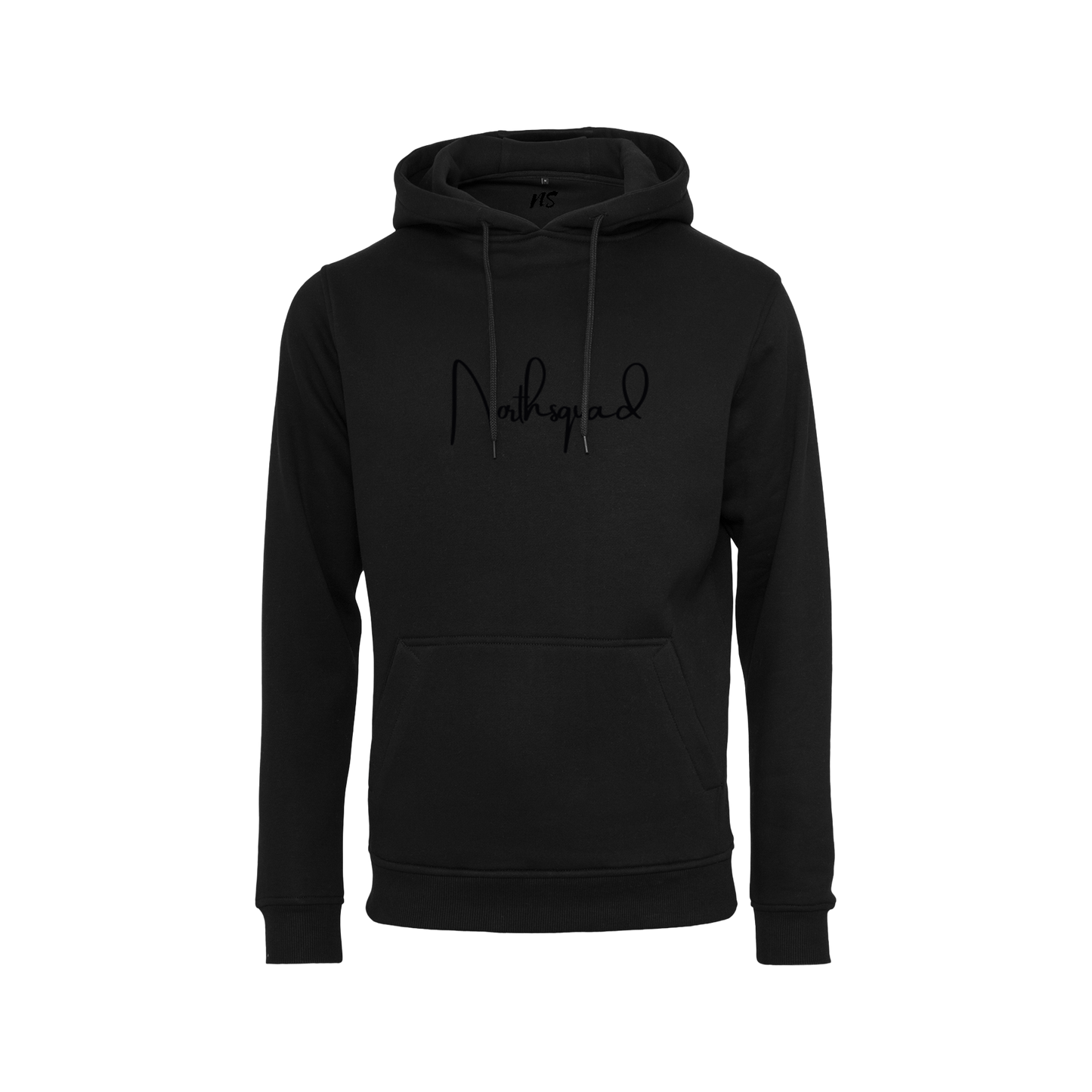 NS Seamless Hoodie svart – detalj silikontryck