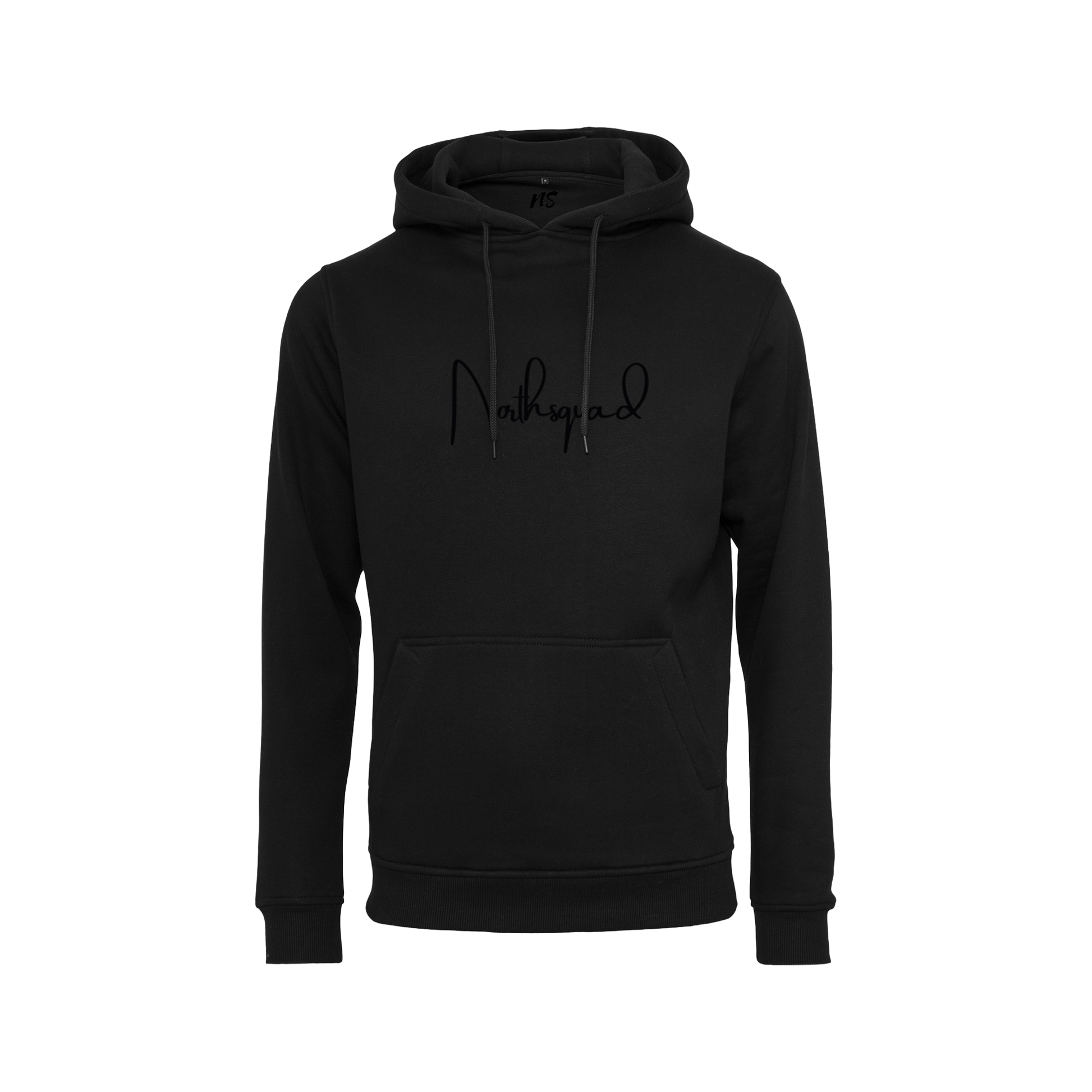 NS Seamless Hoodie svart – detalj silikontryck