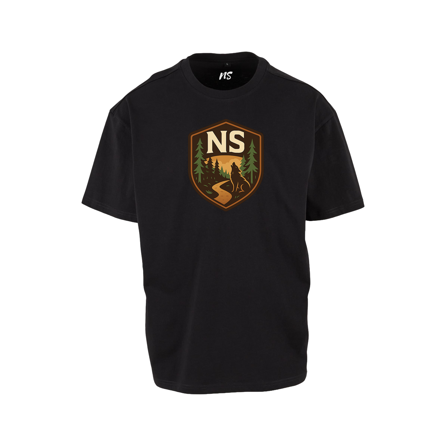 NS Howl Loose T-shirt i Black Ice – fram med vargtryck