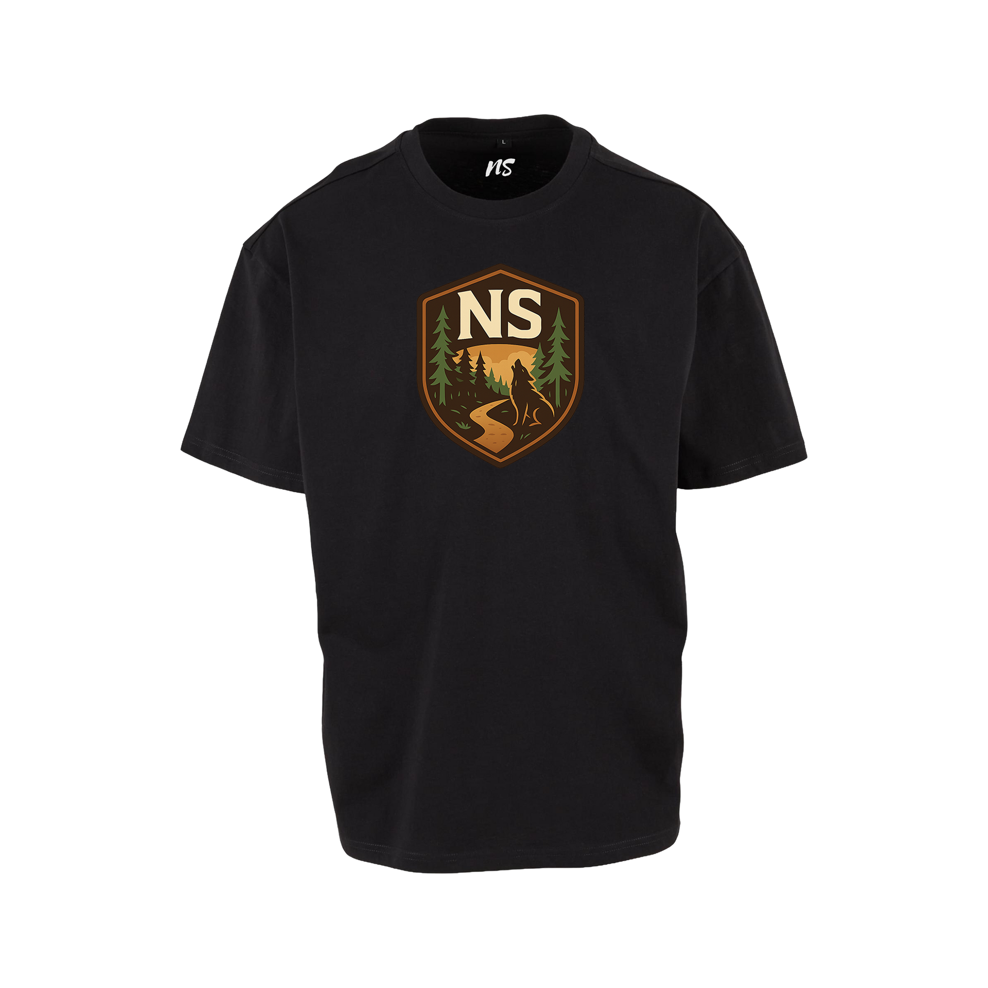NS Howl Loose T-shirt i Black Ice – fram med vargtryck