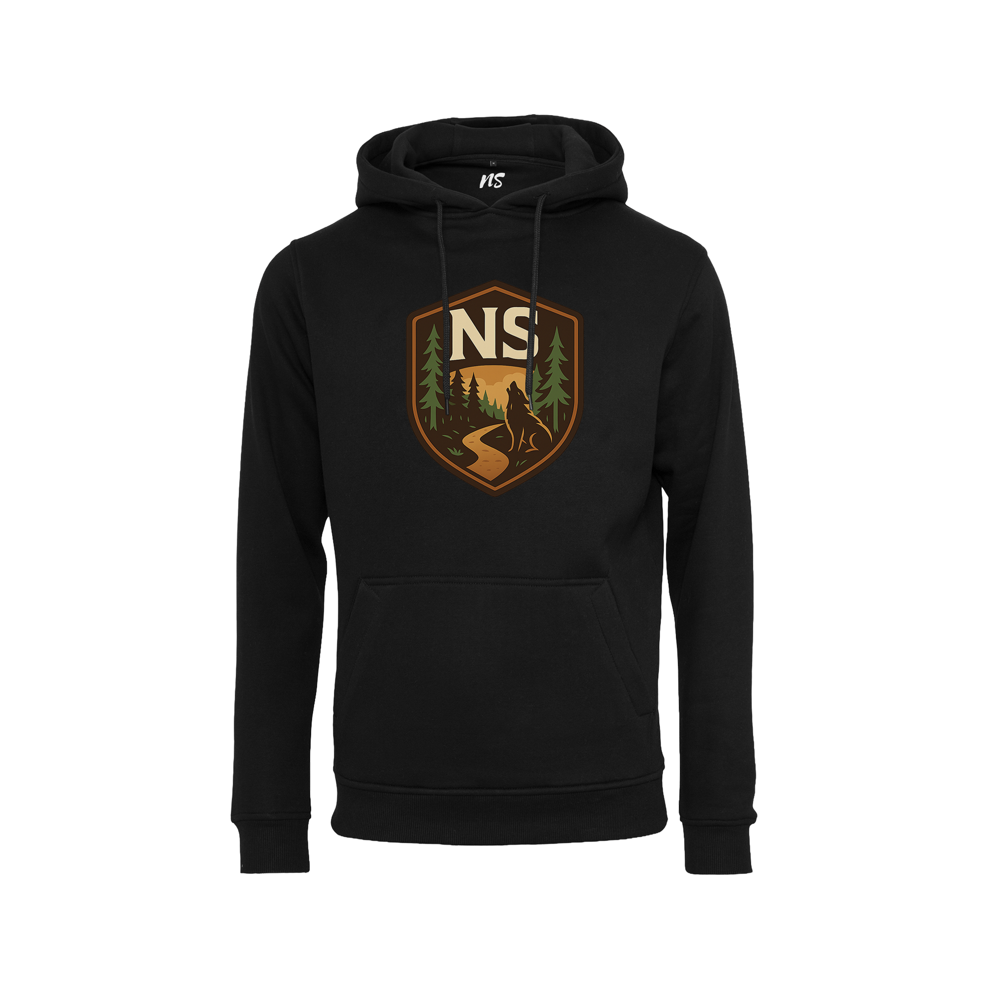 NS Howl Hoodie i Black Ice – fram med vargtryck