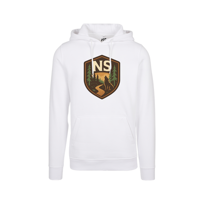 NS Howl Hoodie i Snow – fram med vargtryck